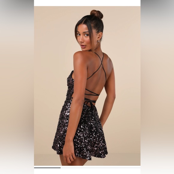 Lulu's Glittering Charm Plum Sequin Knot-Front Romper - Picture 2 of 4